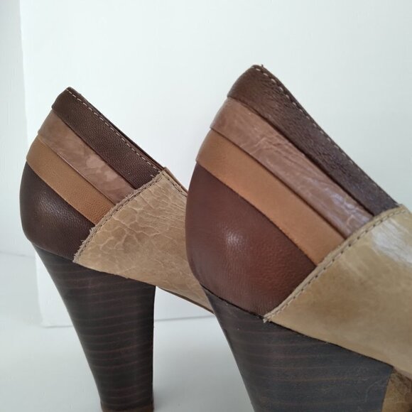 Steve Madden Peep Toe Pumps Multi Leathers Multi Browns Retro Femme Look Sz 8.5 - Picture 8 of 11